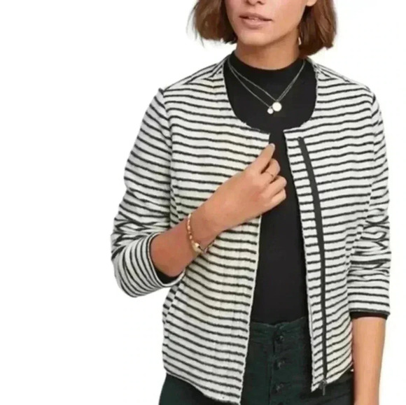 DOLAN by Anthropologie Moto Jacket  Brushed Fleece Grey White Stripe Women's Med - Picture 1 of 11